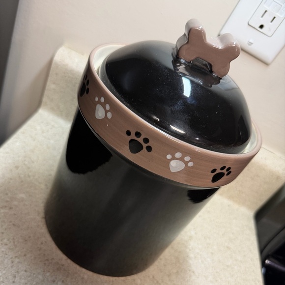 Black and Tan Pet Treat Jar with Paw Prints - Picture 2 of 3